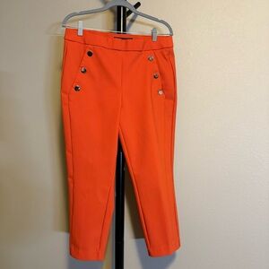 JL Atelier Vibrant Orange Crop Pants Button Detail Womens L